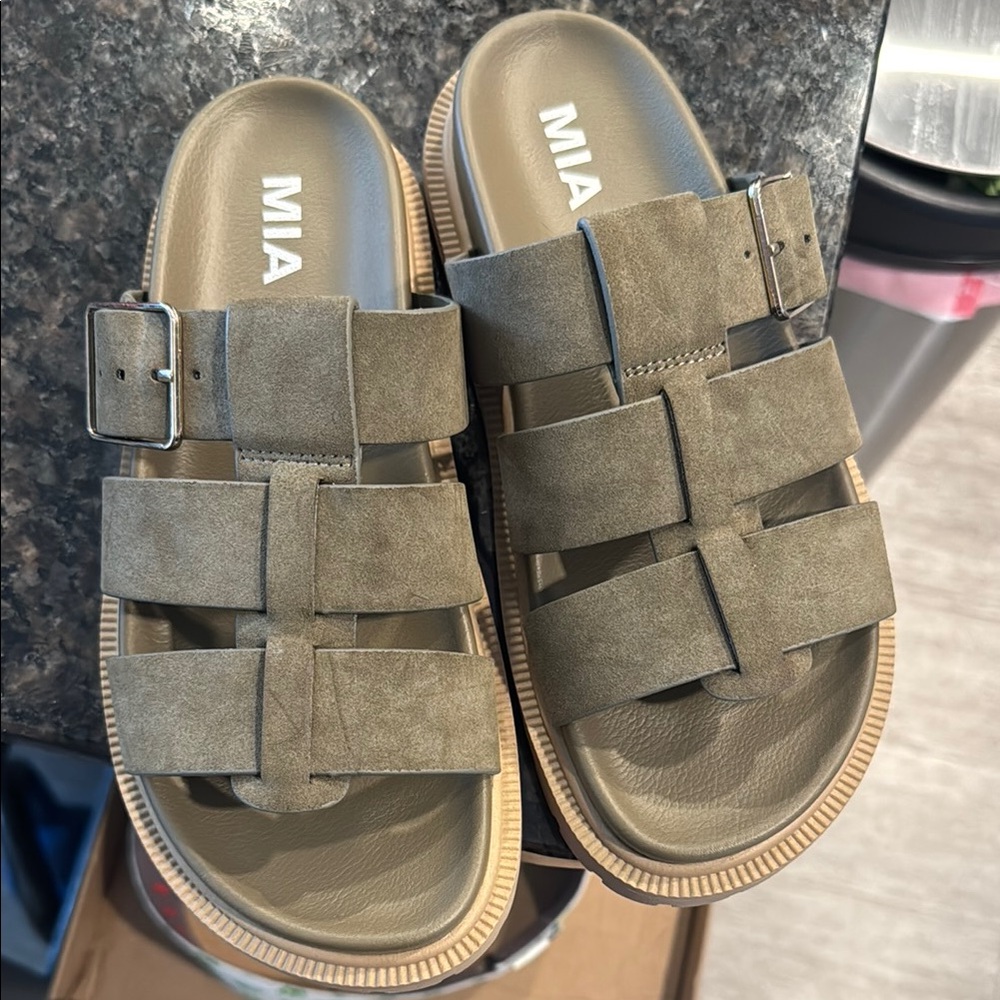 MIA Olive Green Slide Sandals